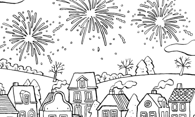 Home City Fireworks Coloring Page