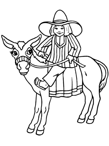 Horse Female Cowboy Coloring Page