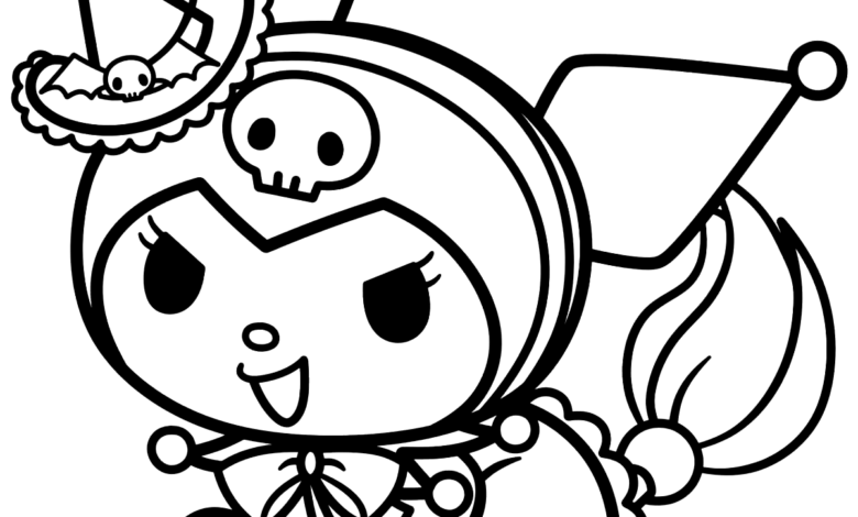 Kuromi Flying Broom Coloring Page