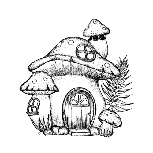 Mushroom Flowers House Coloring Page