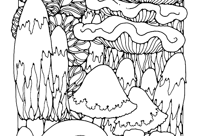Mushrooms Full Page Coloring Page