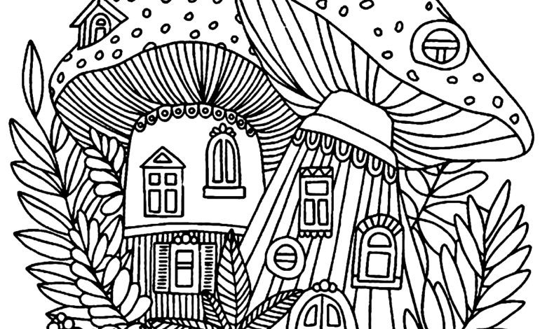 Mushrooms Houses Coloring Page