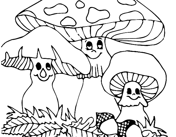 Mushrooms Smile Coloring Page