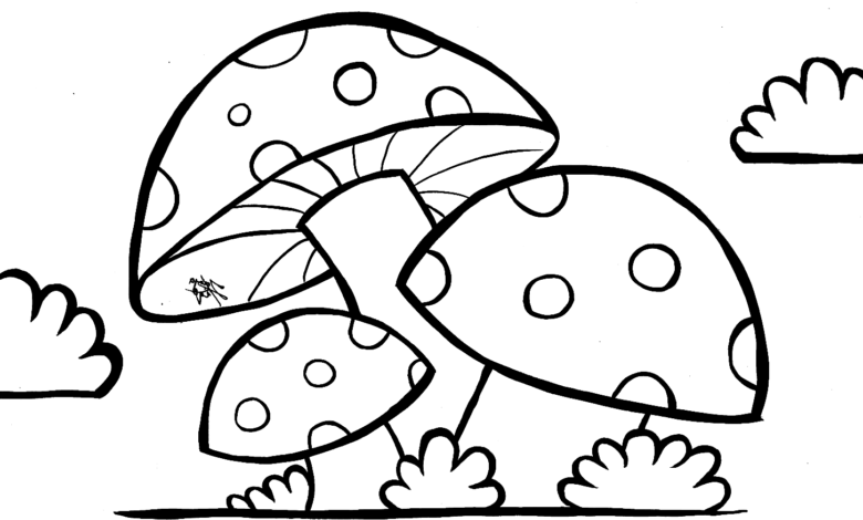 Mushrooms Three Coloring Page
