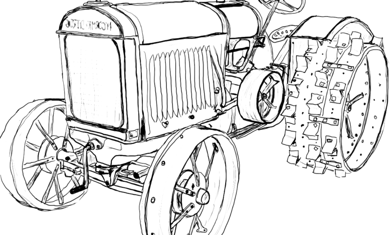 Old Realistic Tractor Coloring Page