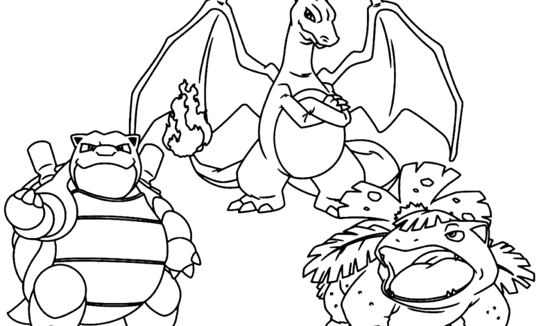 Pokemon Charizard Blastoise Venusaur Cool Coloring Page