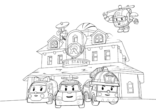 Robocar Poli Cars Helicopter Coloring Page