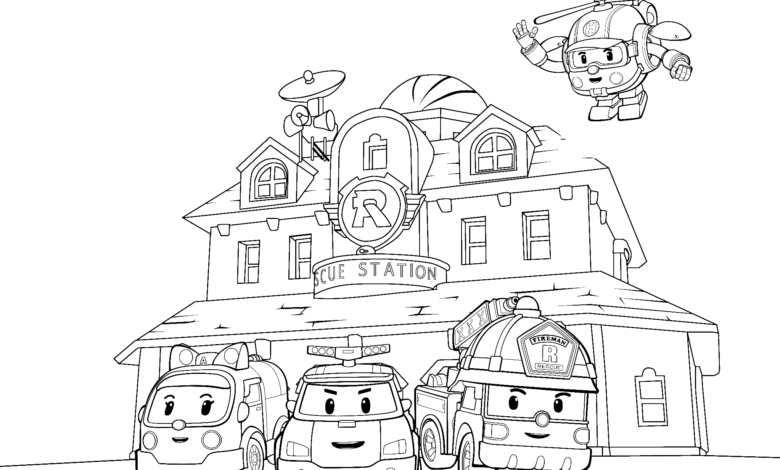 Robocar Poli Cars Helicopter Coloring Page