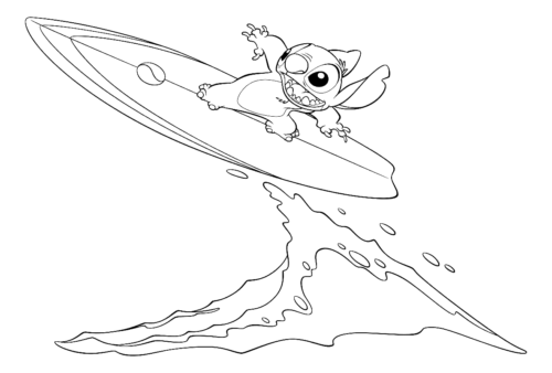 Stitch Surfing Coloring Page
