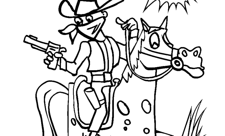 Sun Horse Bandit Cowboy Coloring Page