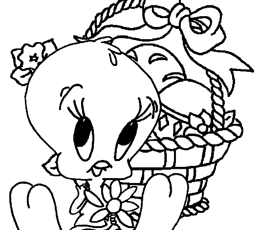 Tweety Flower Basket Coloring Page