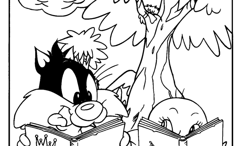 Tweety Reading Book Coloring Page