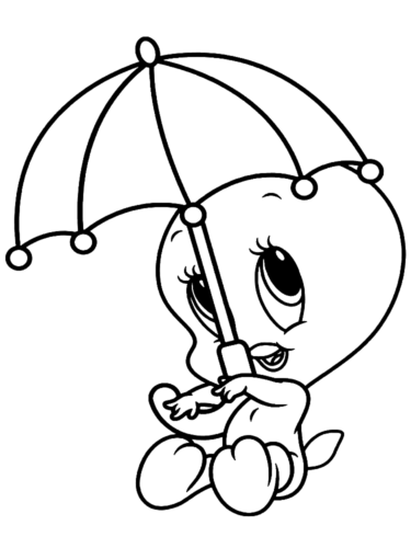 Umbrella Tweety Coloring Page