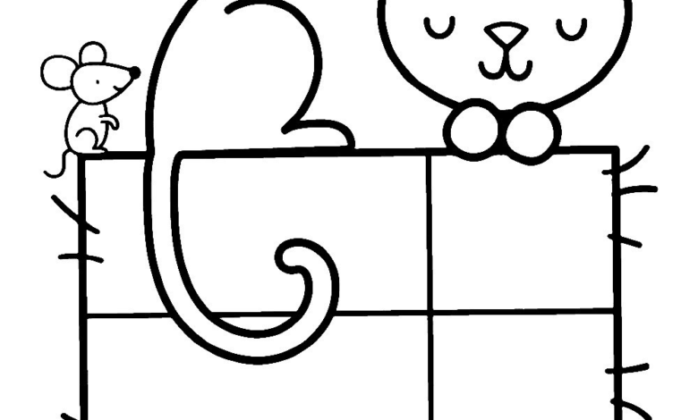 Animal Cat Mouse Easy Coloring Page