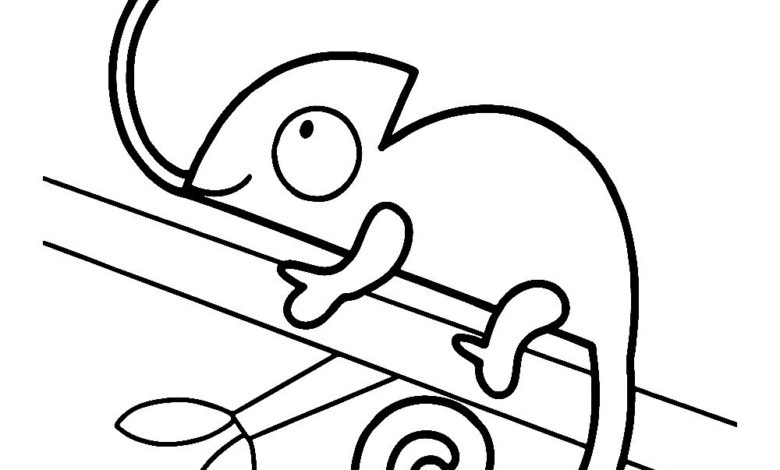 Animal Chameleon Easy Coloring Page