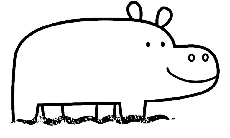Animal Hippo Easy Coloring Page