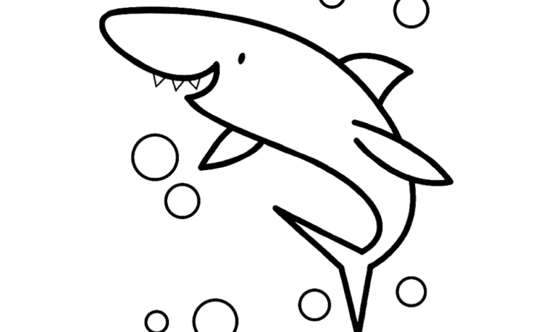 Animal Sharp Teeth Tiger Shark Easy Coloring Page