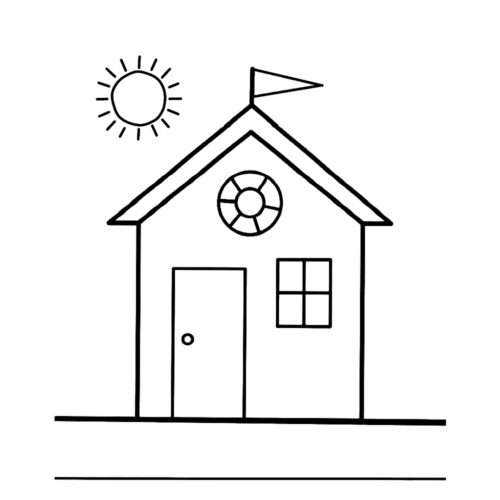 Beach House Sun Easy Coloring Page