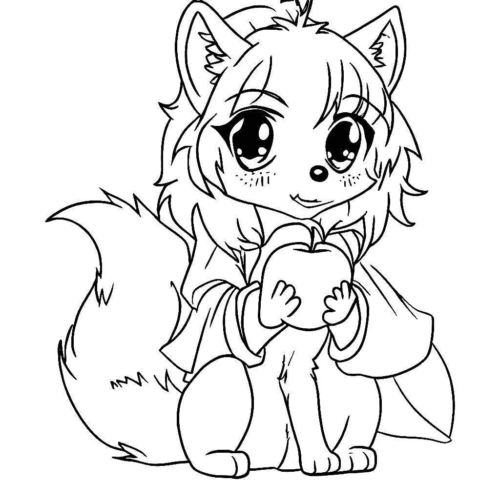 Cute Anime Apple Wolf Coloring Page