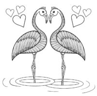 Flamingos Hearts Coloring Page