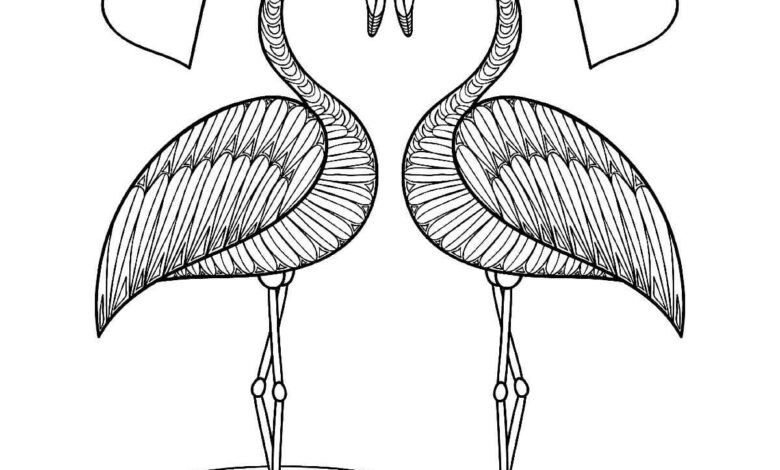 Flamingos Hearts Coloring Page