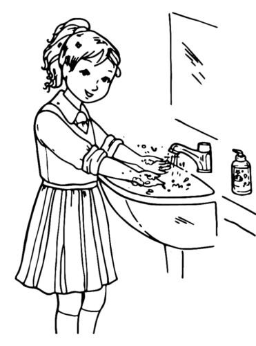 Girl Health Washing Hands Coloring Page
