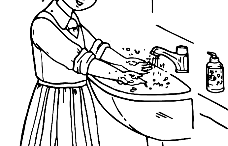 Girl Health Washing Hands Coloring Page