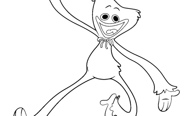 Happy Huggy Wuggy Run Coloring Page