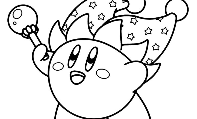 Happy Kirby Coloring Page