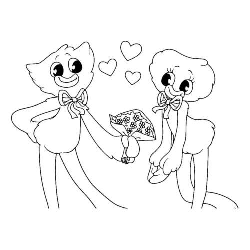 Huggy Wuggy Kissy Missy Flowers Coloring Page