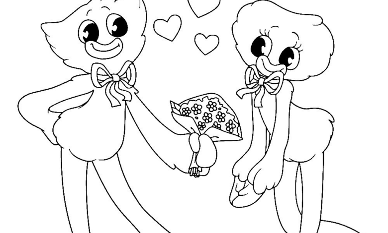 Huggy Wuggy Kissy Missy Flowers Coloring Page