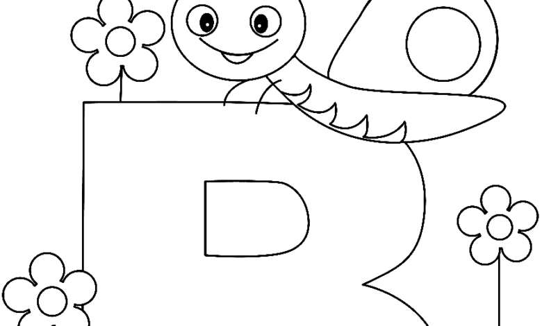 Letter B Flower Insect Coloring Page