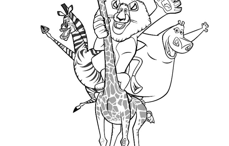 Madagascar Main Characters Easy Coloring Page