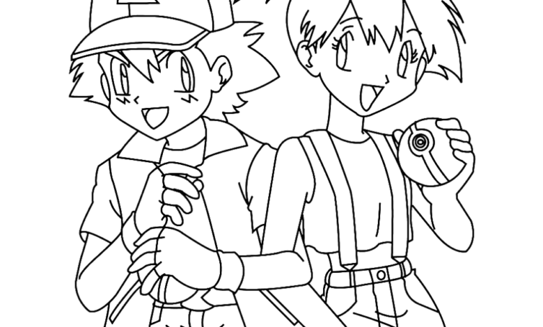 Pokemon Ash Ketchum Misty Coloring Page