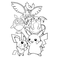 Pokemon Pikachu Hoothoot Evolutions Coloring Page