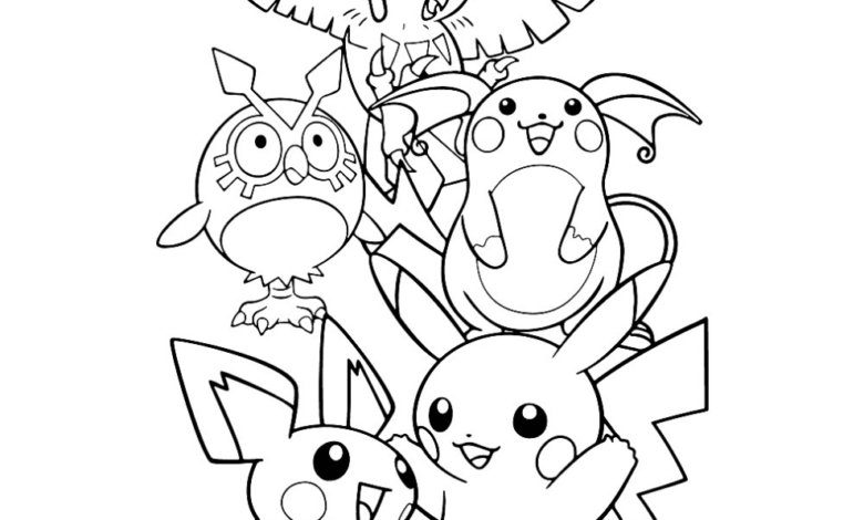 Pokemon Pikachu Hoothoot Evolutions Coloring Page