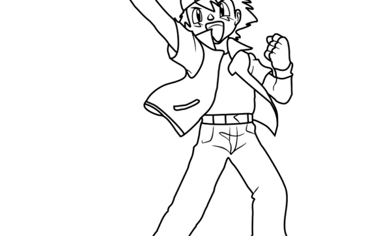 Pokemon Trainer Ash Ketchum Coloring Page