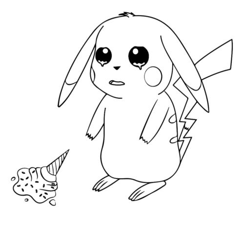 Sad Pikachu Ice Cream Coloring Page