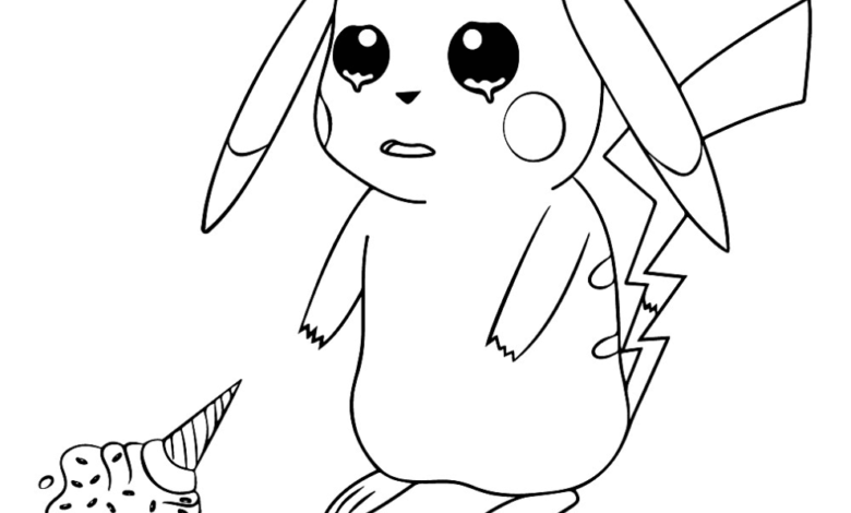 Sad Pikachu Ice Cream Coloring Page