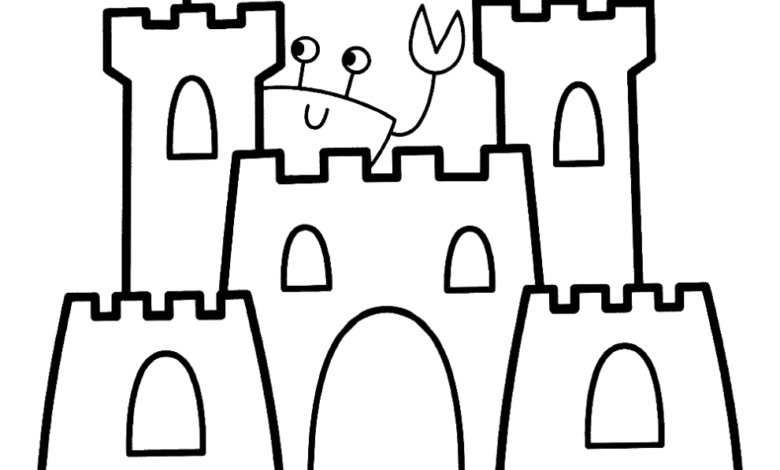 Toddler Sand Castle Easy Coloring Page