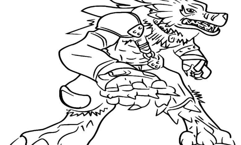 Anime Digimon WereGarurumon Coloring Page