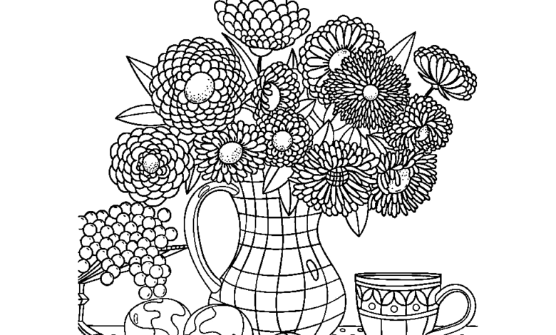 Anti Stress Flower Vase Coloring Page