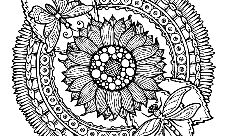 Butterfly Artistic Fantasy Flower Mandala Coloring Page