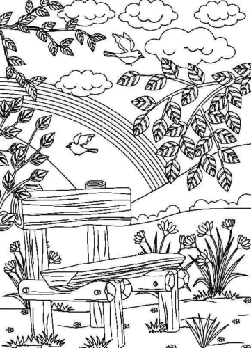 Clouds Park Landscape Coloring Page