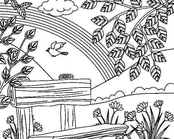 Clouds Park Landscape Coloring Page