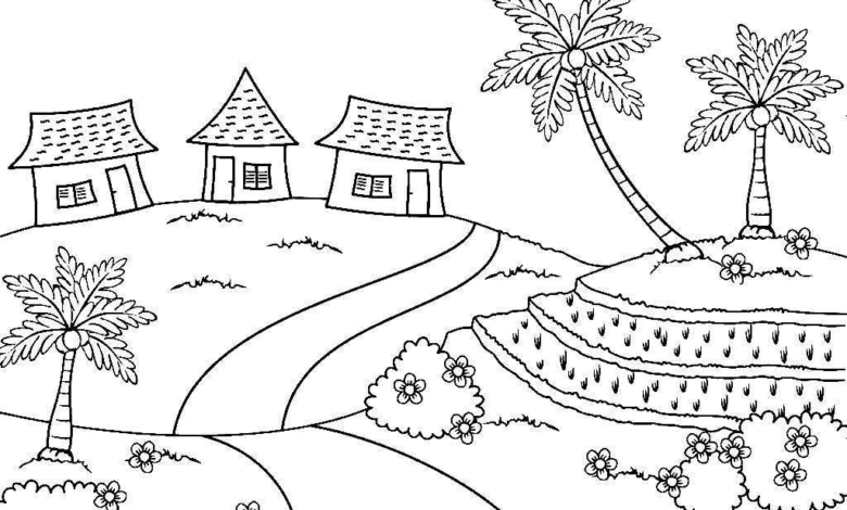 Countryside Landscape Coloring Page
