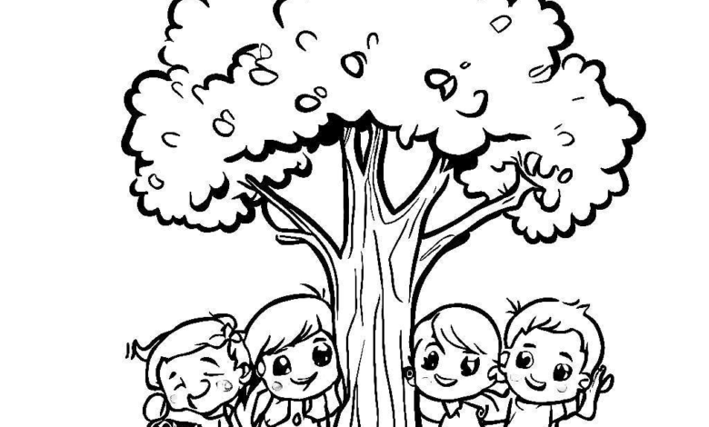 Cute Children Tree Coloring Page