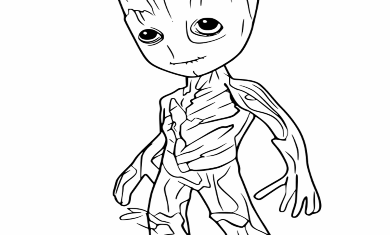 Cute Groot Coloring Page