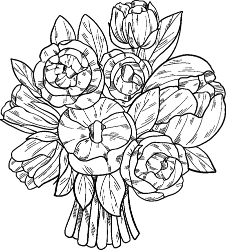 Cute Pretty Bouquet Flowers Coloring Page