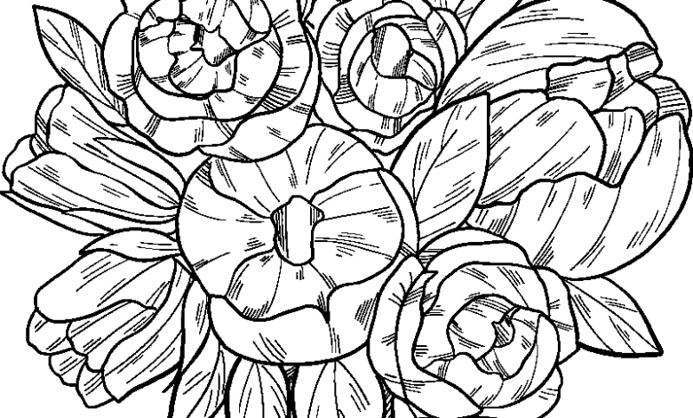 Cute Pretty Bouquet Flowers Coloring Page
